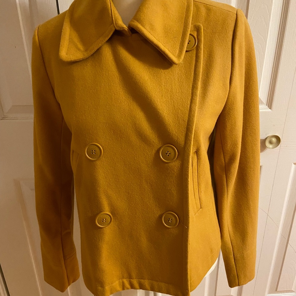 Yellow Tailored Wool Peacoat Classic Design